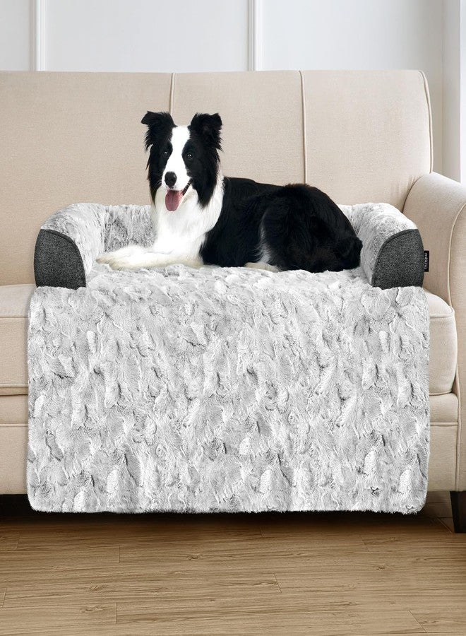 blunique Calming Large Dog Bed for Couch, 41 x 37 inch Removable Couch Cover for Dogs Washable, Non-Slip Fluffy Plush Dog Sofa Mat for Furniture Protector - Grey - Image 1